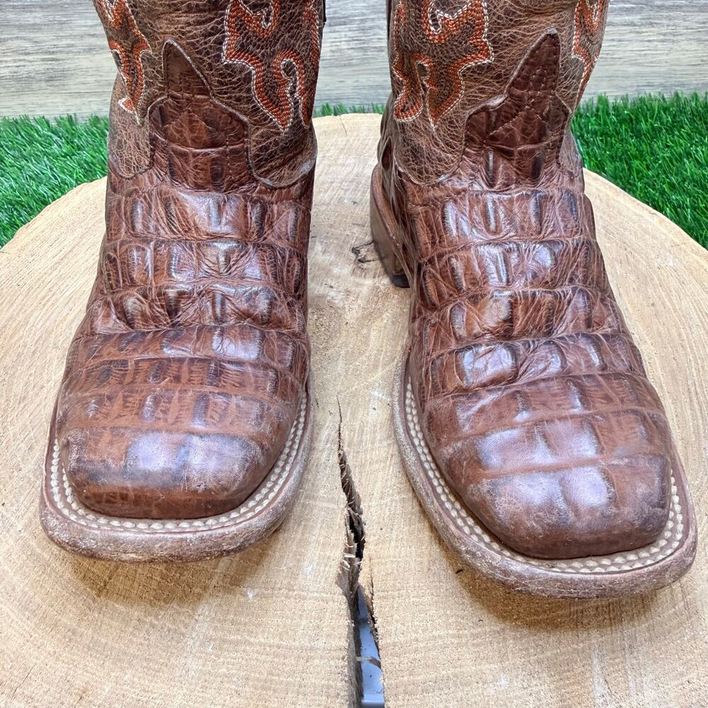 Horsepower Youth - Size 12 - Brown Gator Print Square Toe Cowboy Boots 1070 - Picture 2 of 11